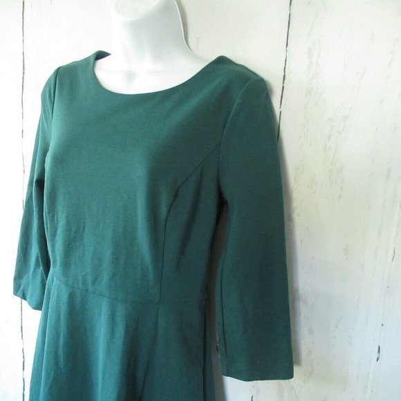 Boden Irene Ponte Knit Dress US 6 UK 10 Green Fit Flare 3/4 Sleeve J0024 - Picture 4 of 8